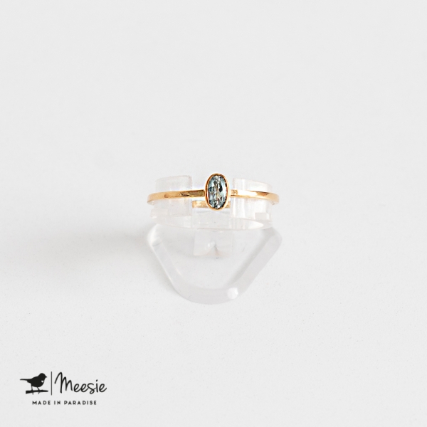 Ring ovale blauwe Topaas edelsteen goud op zilver Ring ovale blauwe Topaas edelsteen goud op zilver